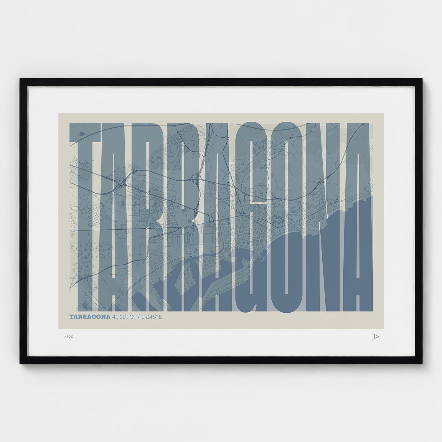 Lámina tipográfica de Tarragona – diseño Extra Comprimida, marco negro