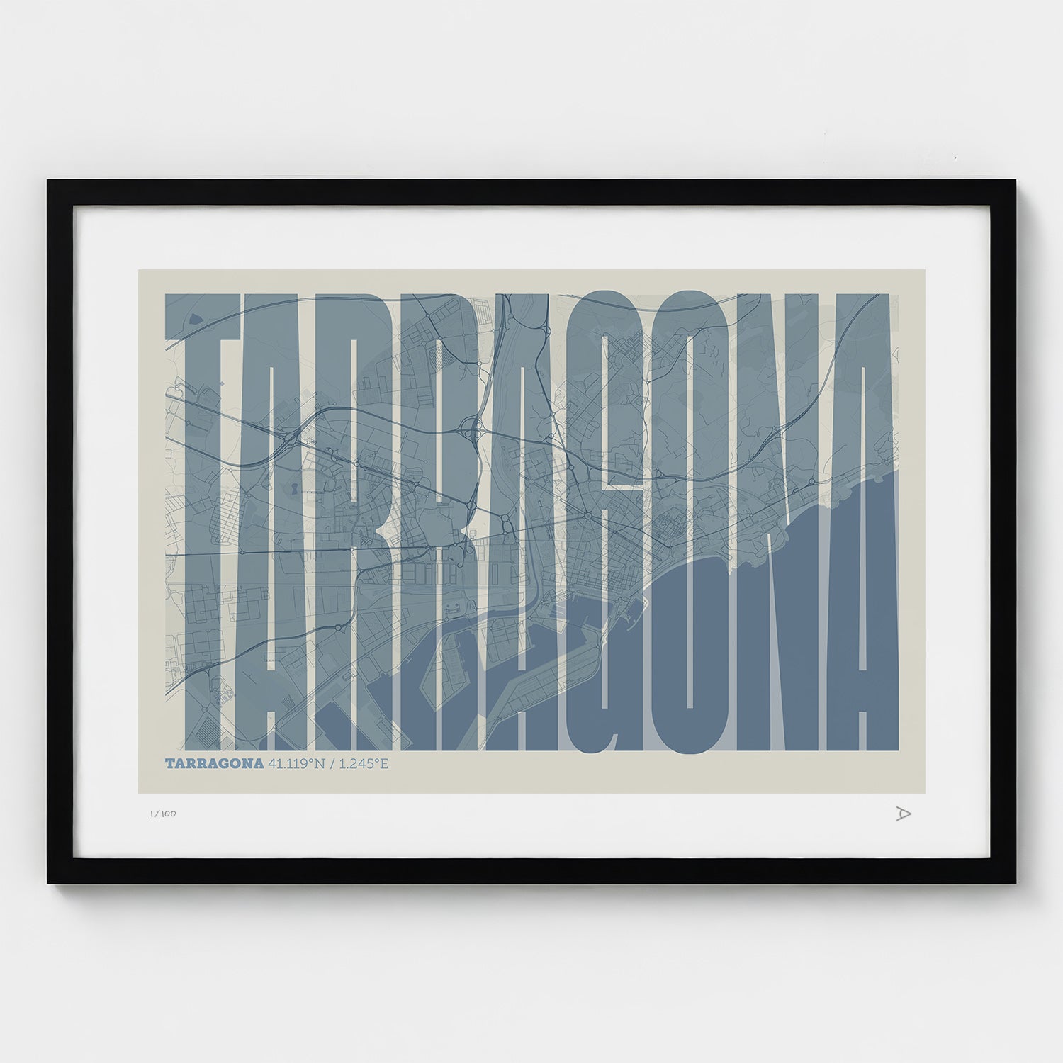Lámina tipográfica de Tarragona – diseño Extra Comprimida, marco negro