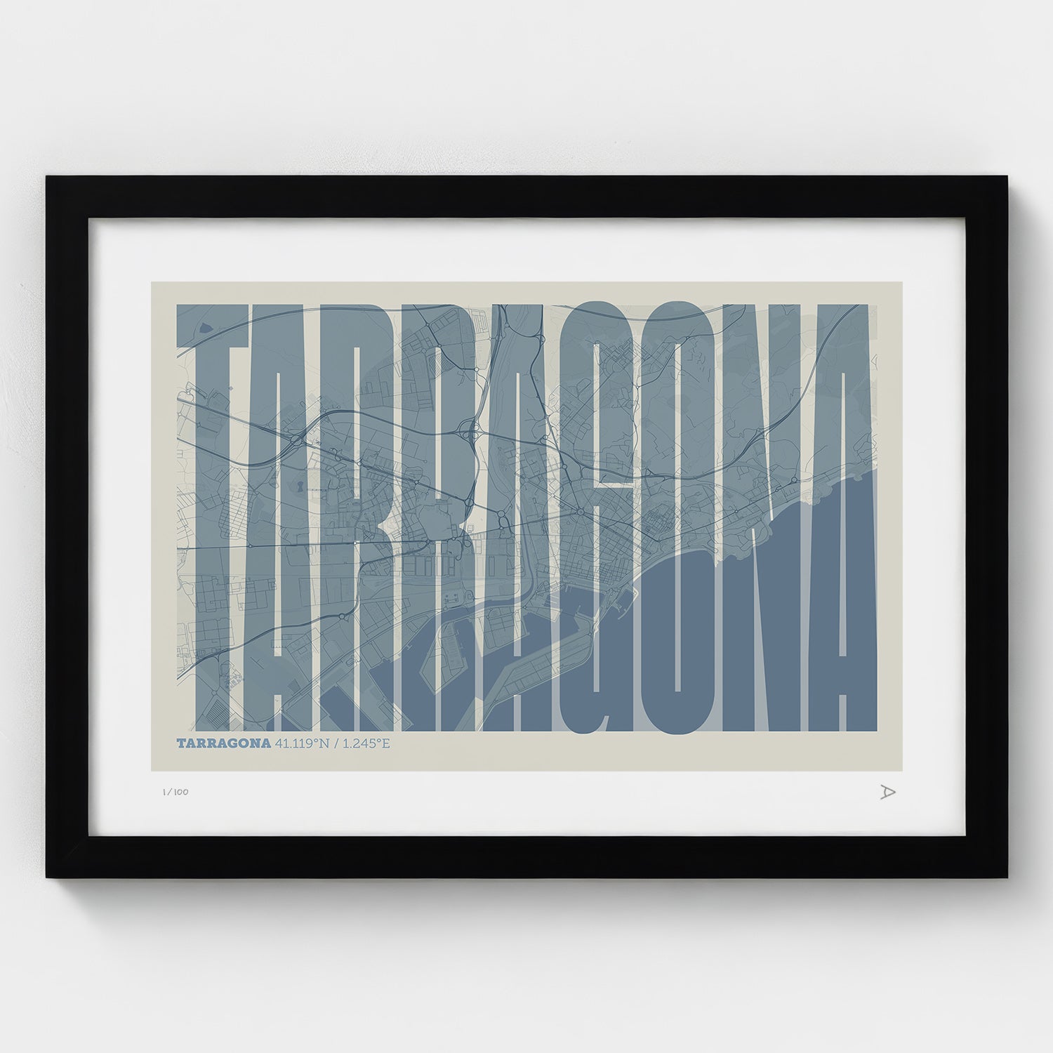 Lámina tipográfica de Tarragona – diseño Extra Comprimida, marco negro