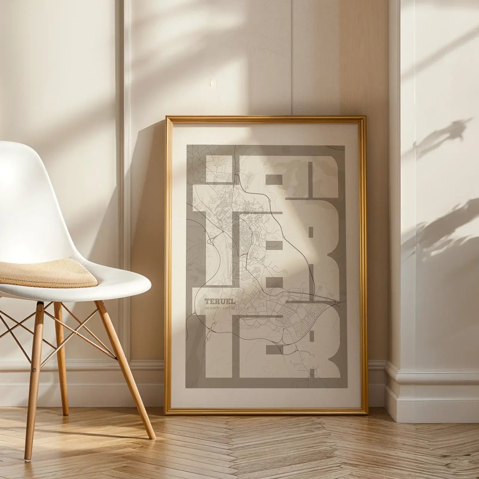 Artistic poster of Teruel with geometric typography - Personalized decoration