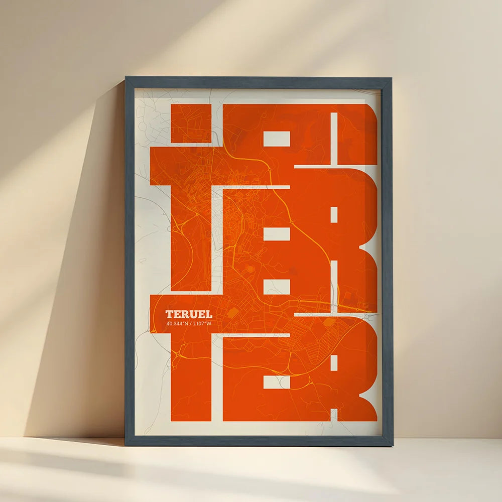 Póster artístico de Teruel con tipografía geométrica - Decoración personalizada