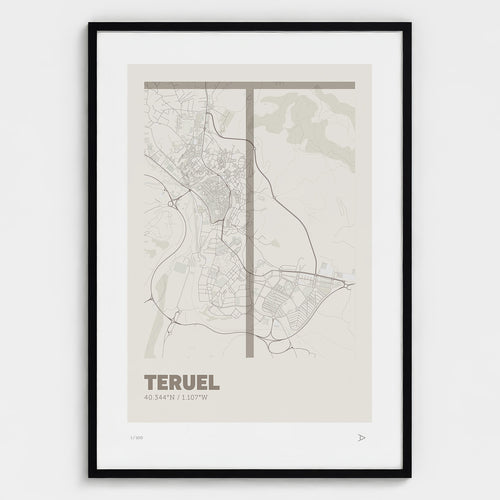 Lámina tipográfica de Teruel – diseño Ultrafina, marco negro