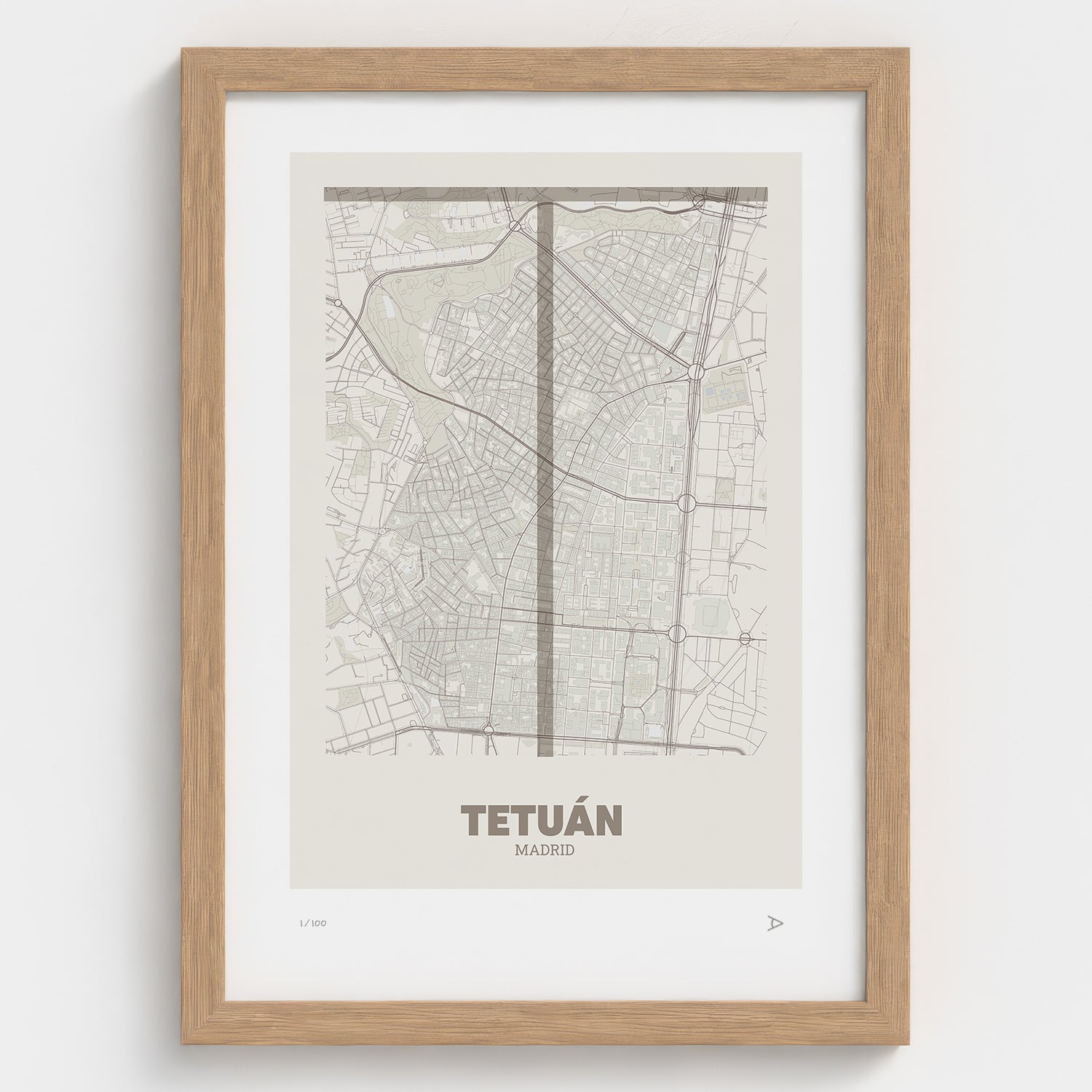 Lámina tipográfica de Tetuán – diseño Ultrafina, marco de madera natural