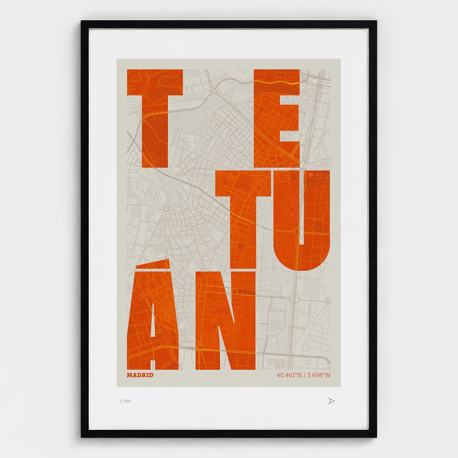 Lámina tipográfica de Tetuán – diseño Revoltosa, marco negro