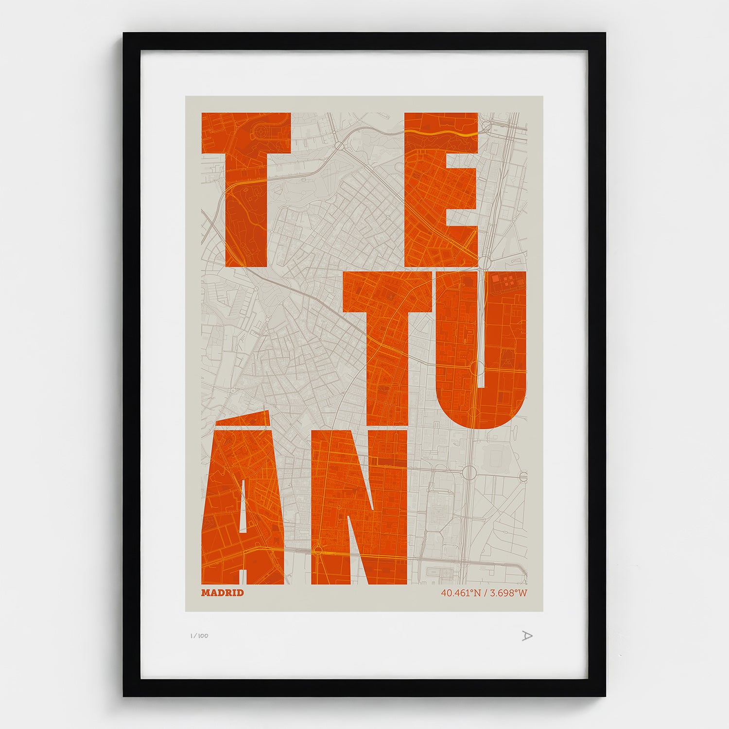 Lámina tipográfica de Tetuán – diseño Revoltosa, marco negro
