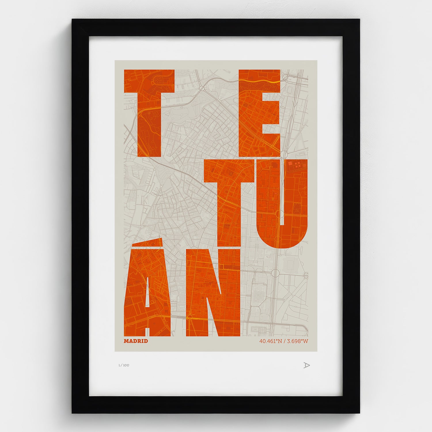 Lámina tipográfica de Tetuán – diseño Revoltosa, marco negro