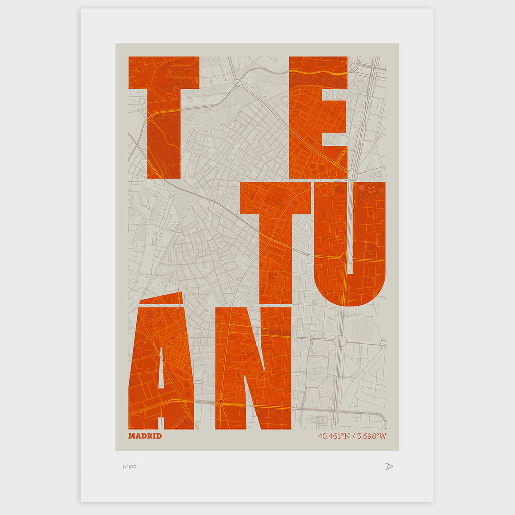 Lámina tipográfica de Tetuán – diseño Revoltosa, sin marco sobre papel