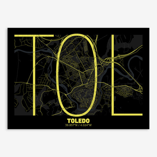 Toledo Map V07 Night / Frame / Yes