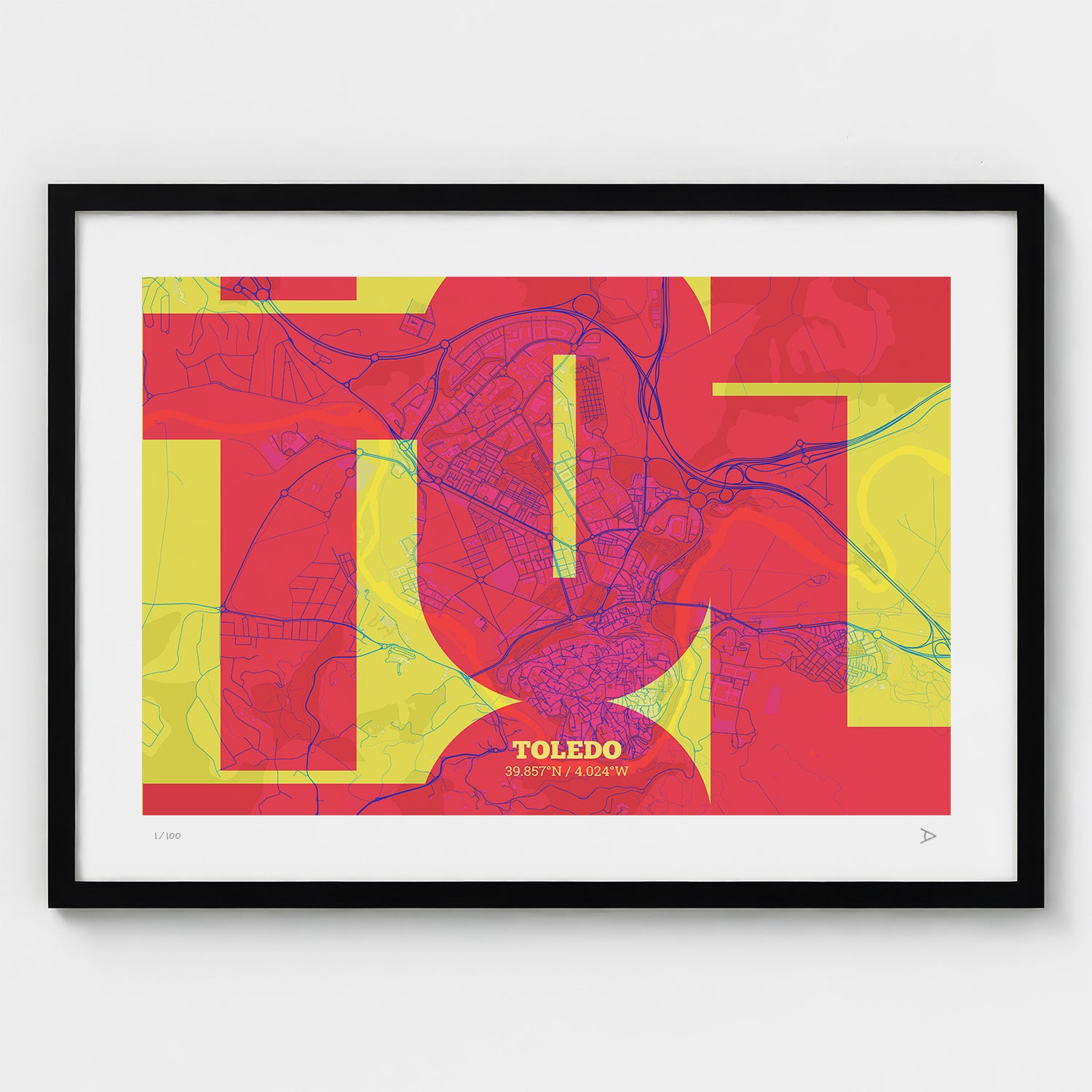 Lámina tipográfica de Toledo – diseño Inseparable, marco negro