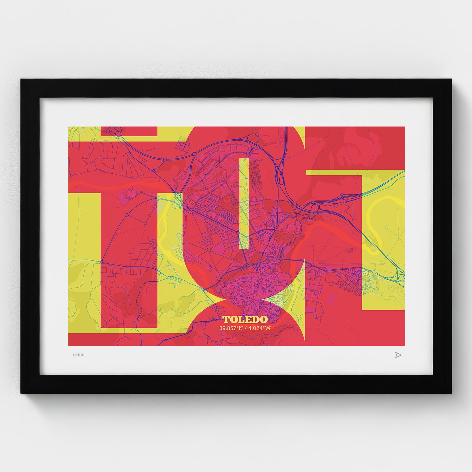 Lámina tipográfica de Toledo – diseño Inseparable, marco negro