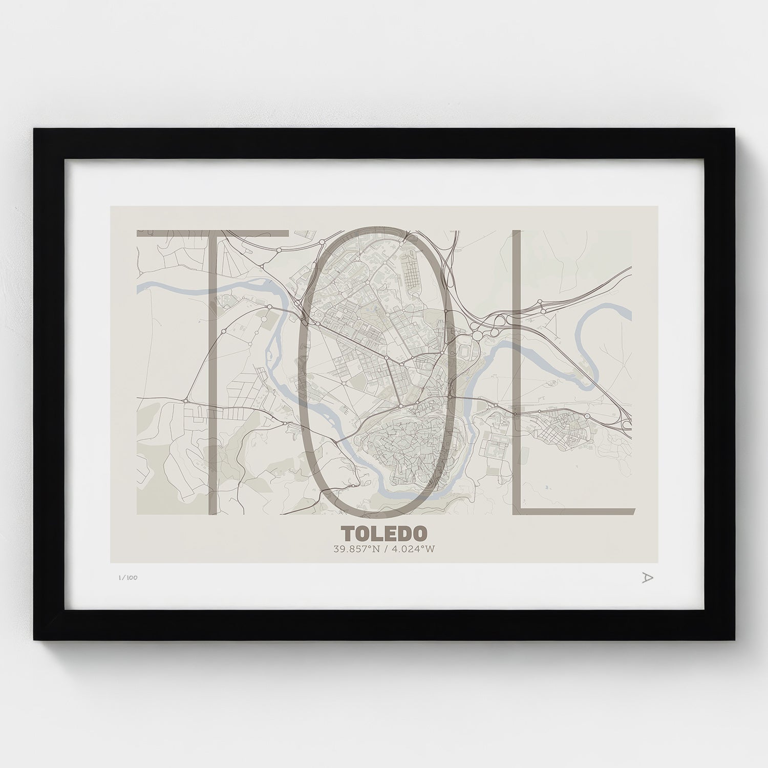 Lámina tipográfica de Toledo – diseño Ultrafina, marco negro
