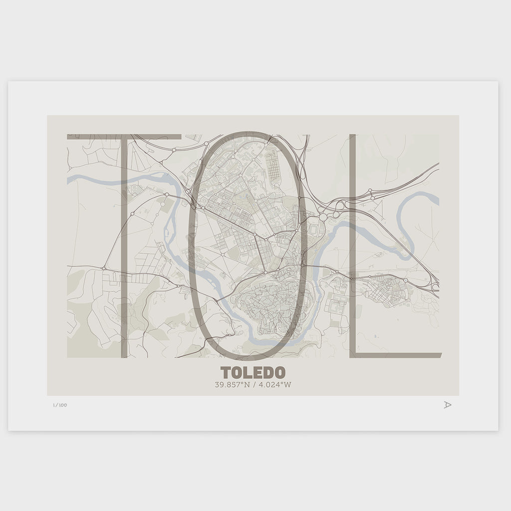 Lámina tipográfica de Toledo – diseño Ultrafina, sin marco sobre papel