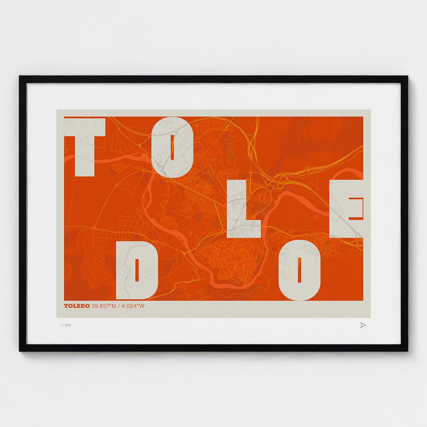 Lámina tipográfica de Toledo – diseño Revoltosa, marco negro