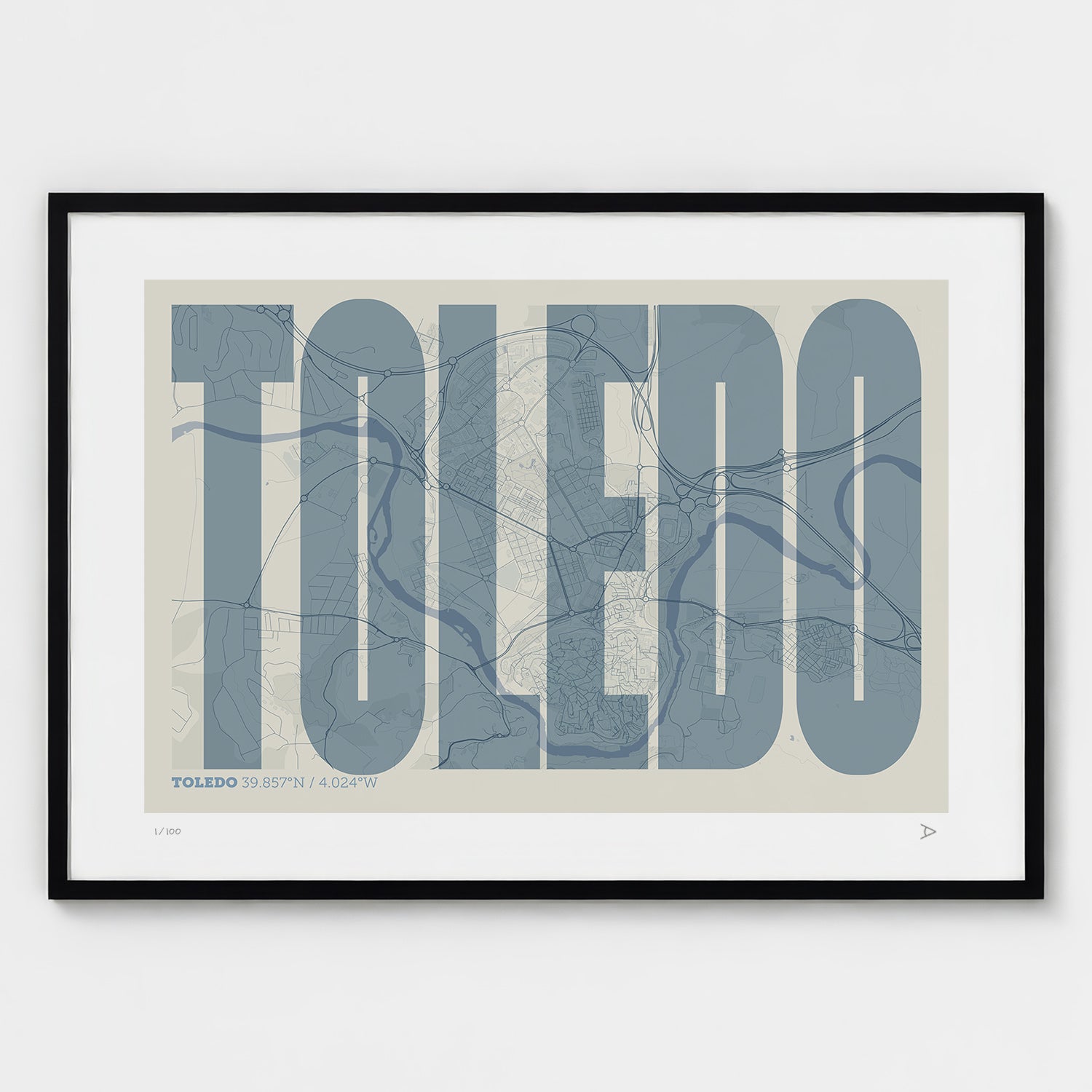 Lámina tipográfica de Toledo – diseño Extra Comprimida, marco negro