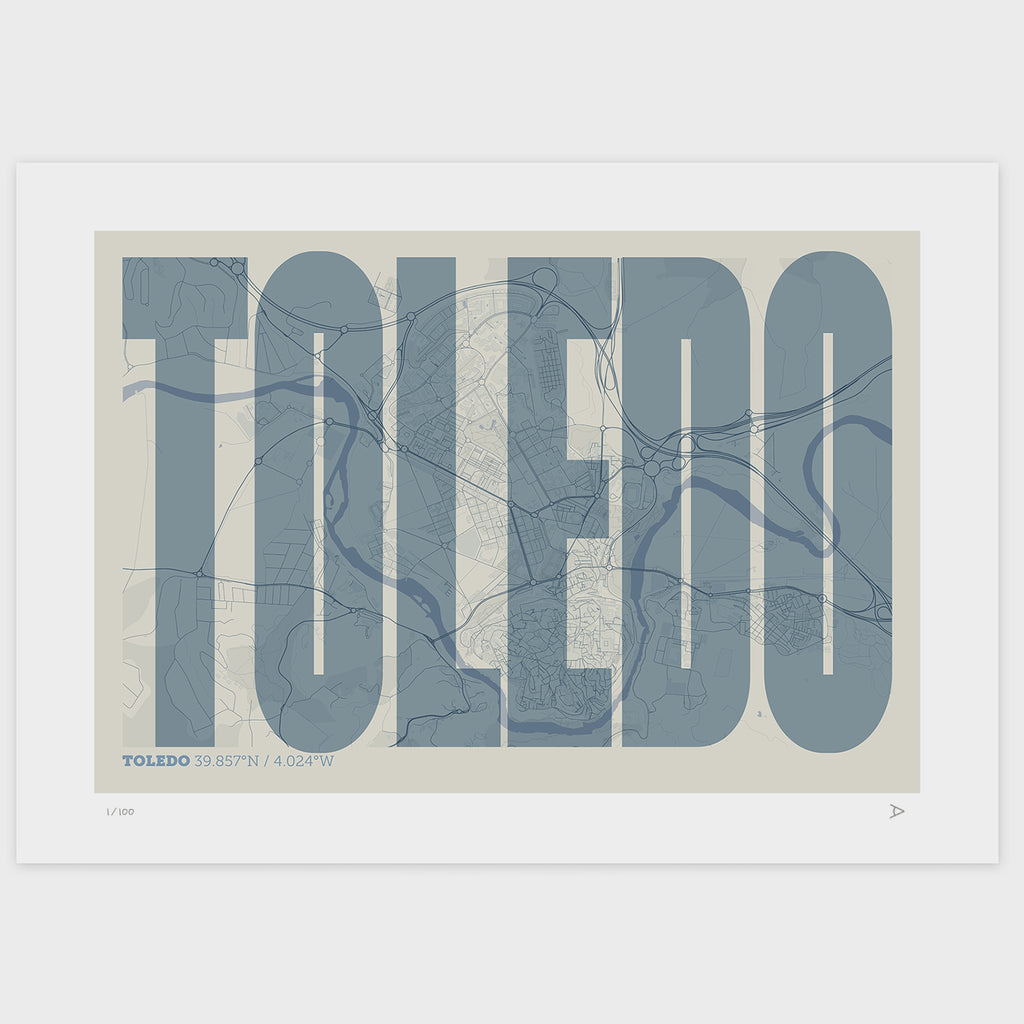 Lámina tipográfica de Toledo – diseño Extra Comprimida, sin marco sobre papel