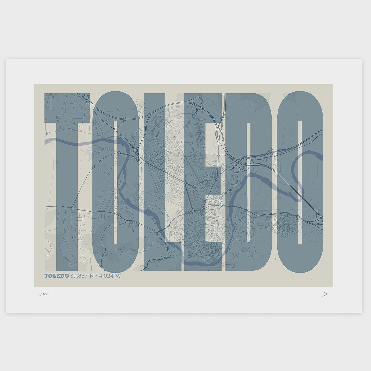 Lámina tipográfica de Toledo – diseño Extra Comprimida, sin marco sobre papel