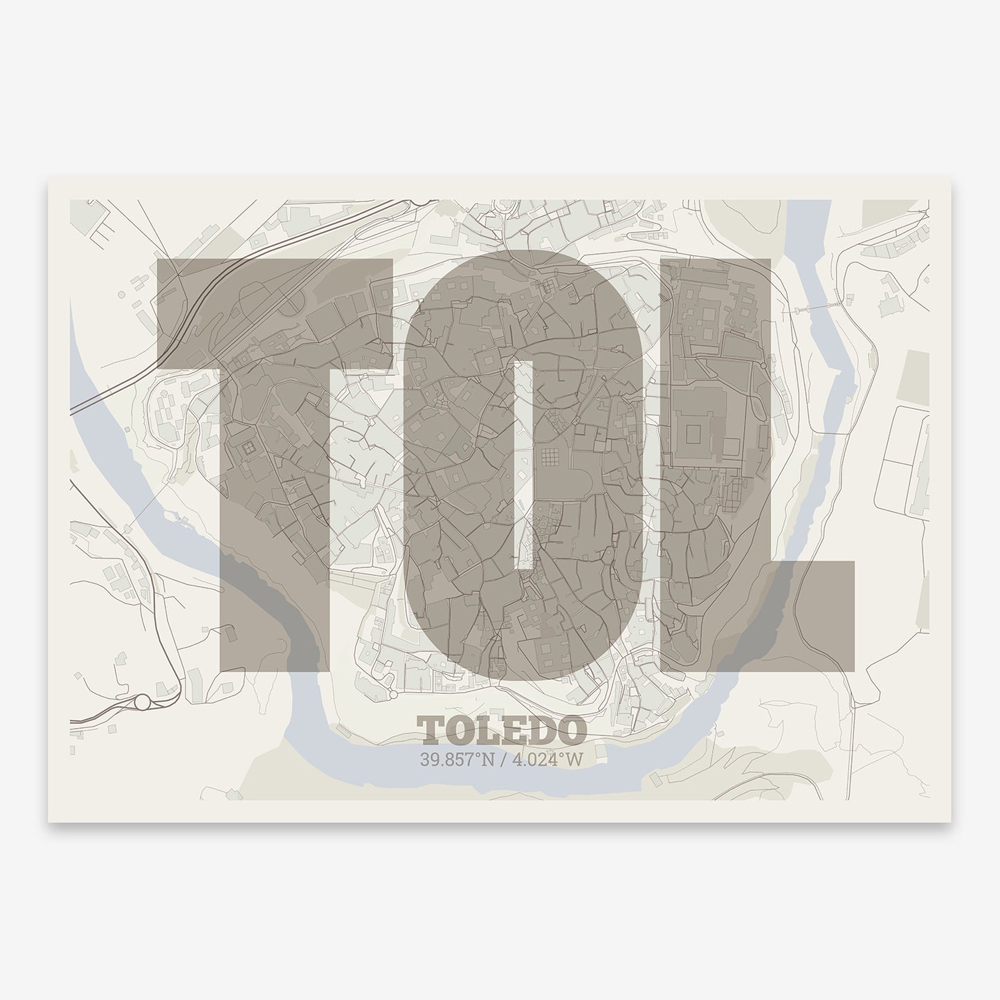 Toledo Downtown Map V02 Rustic / No Frame / No