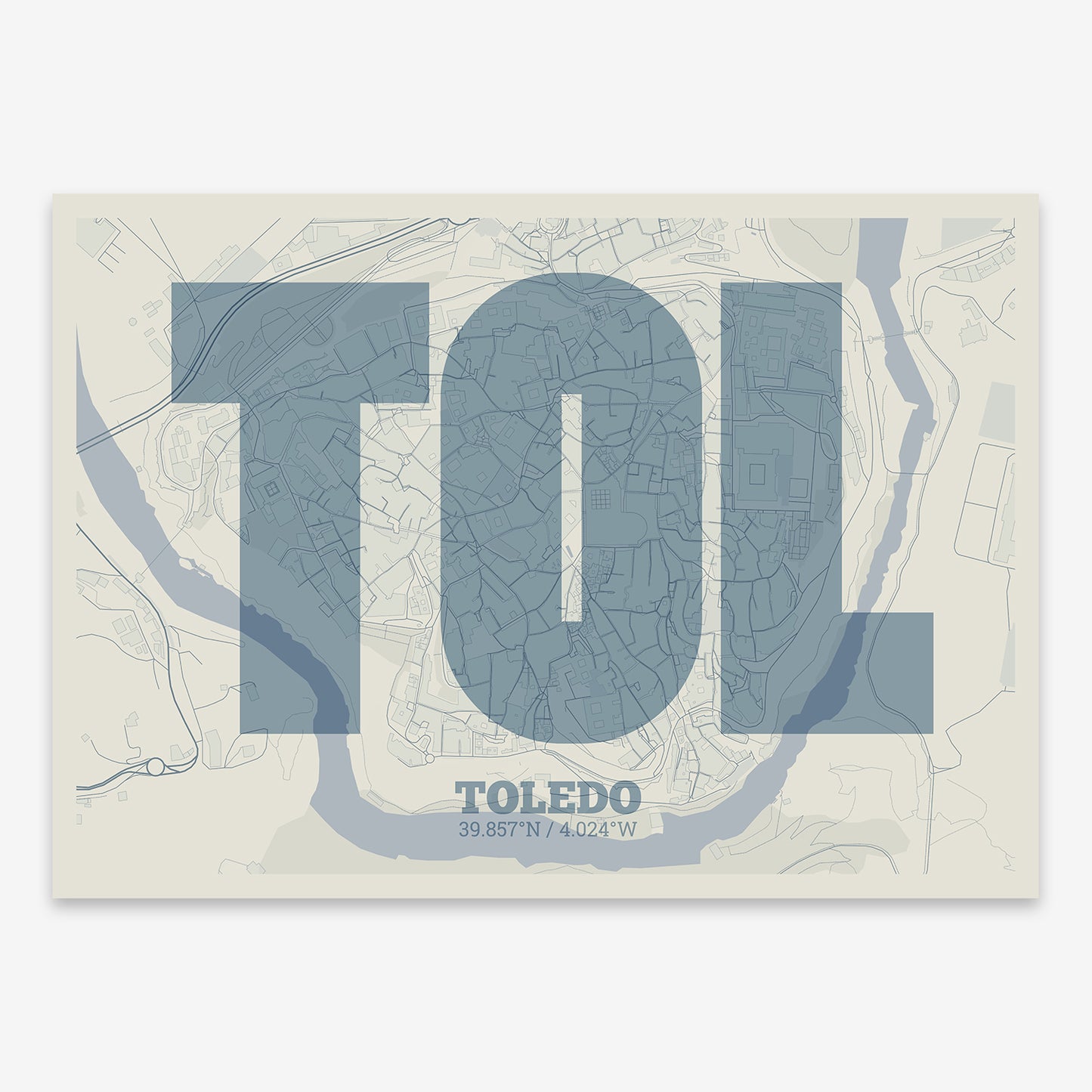 Toledo Downtown Map V02 Seaside / No Frame / Yes