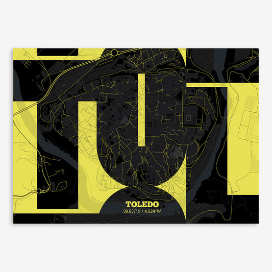 Toledo Downtown Map V03 Night / Frame / Yes