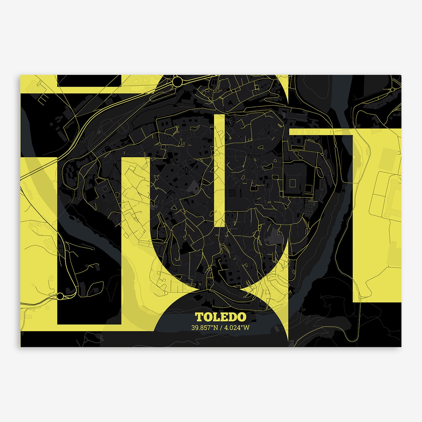 Toledo Downtown Map V03 Night / Frame / No