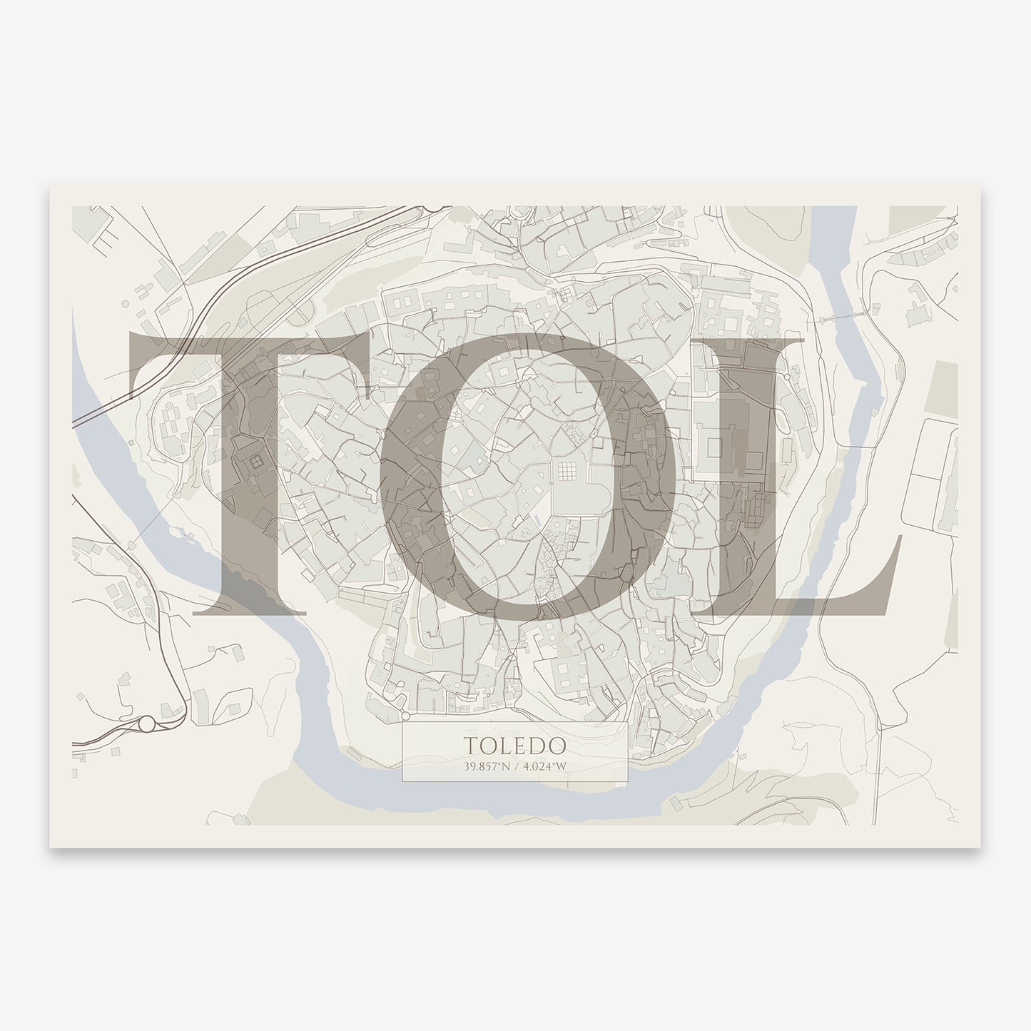 Toledo Downtown Map V06 Rustic / No Frame / No