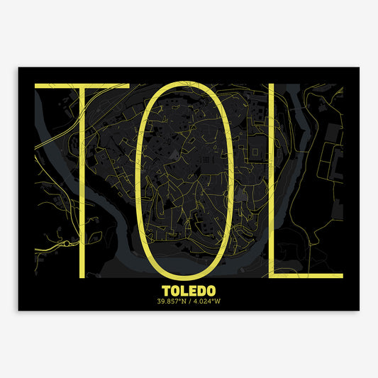 Toledo Downtown Map V07 Night / Frame / Yes