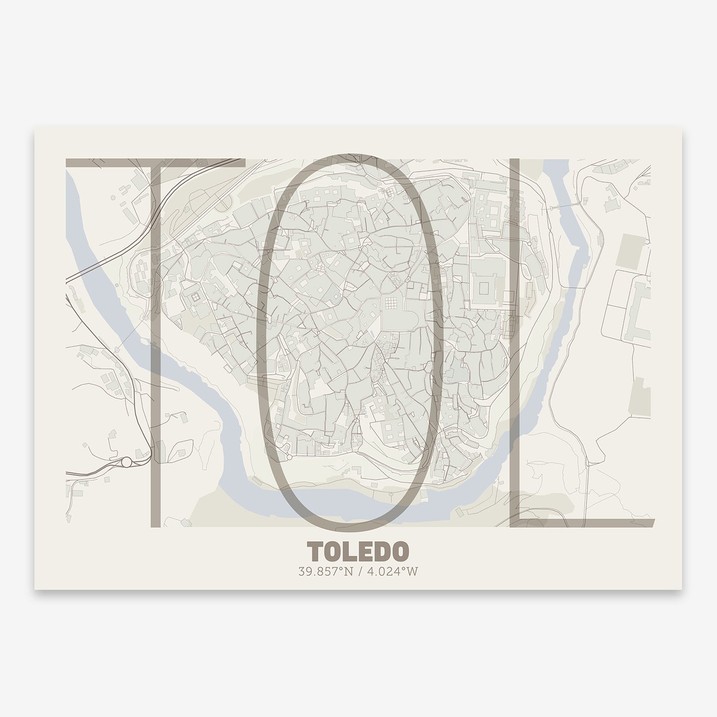 Toledo Downtown Map V07 Rustic / No Frame / No