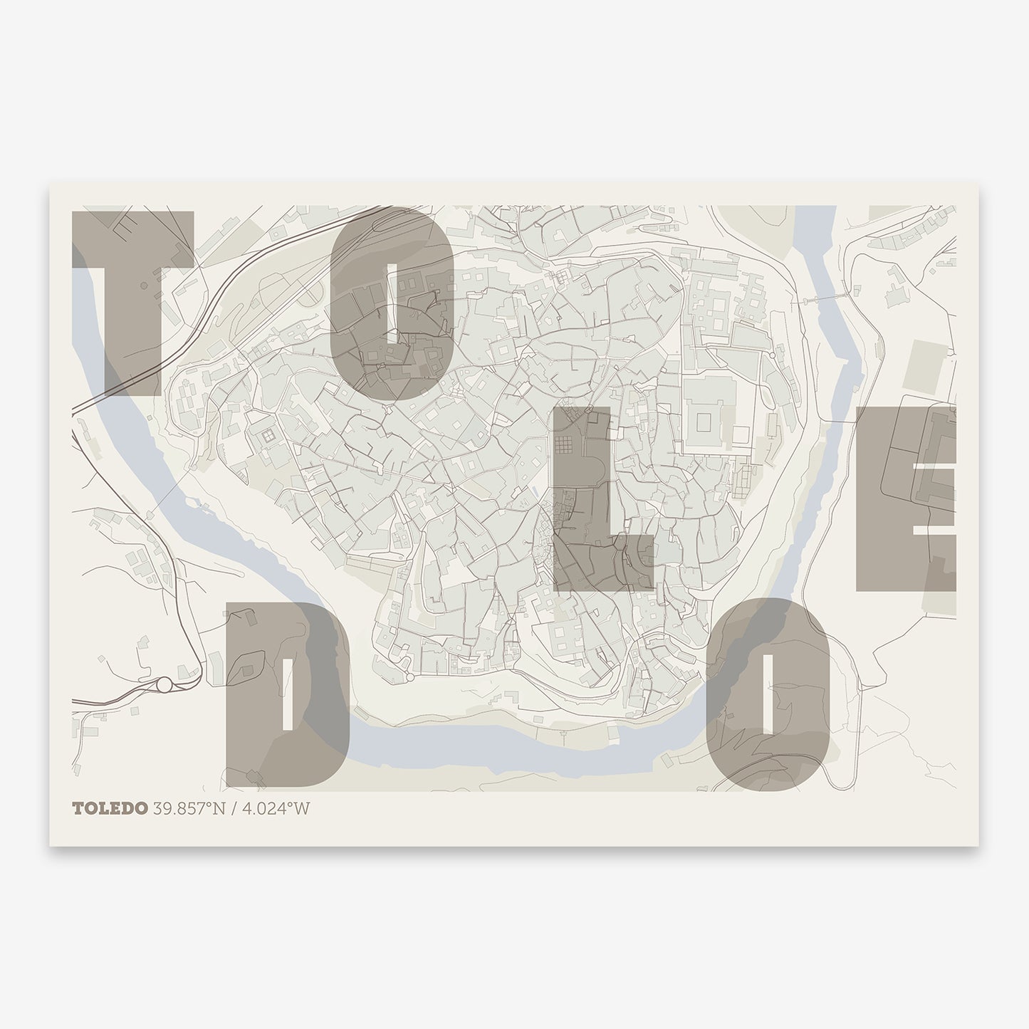 Toledo Downtown Map V08 Rustic / No Frame / No