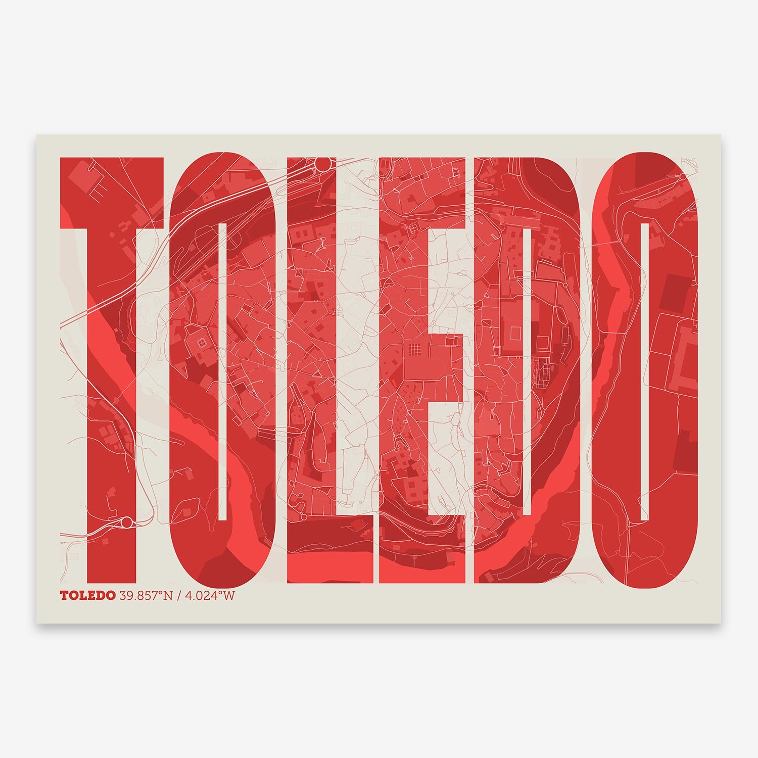 Toledo Downtown Map V09 Boho / No Frame / No