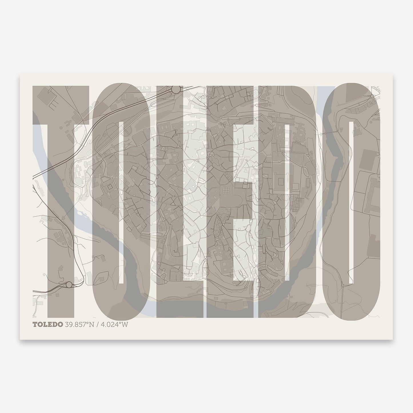 Toledo Downtown Map V09 Rustic / No Frame / No