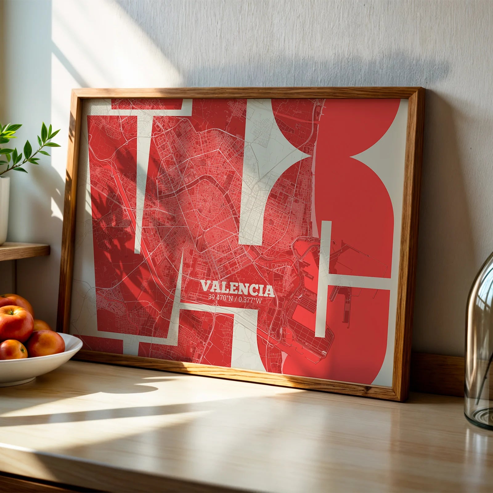 Póster artístico de Valencia con tipografía geométrica - Decoración personalizada