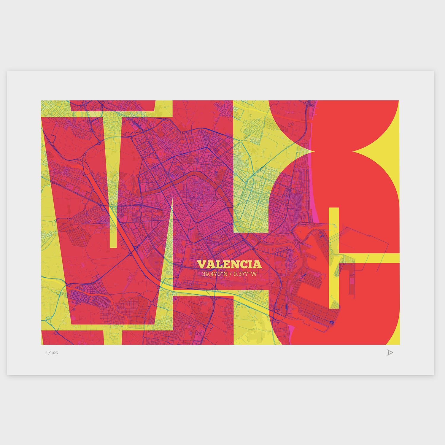 Lámina tipográfica de Valencia – diseño Inseparable, sin marco sobre papel
