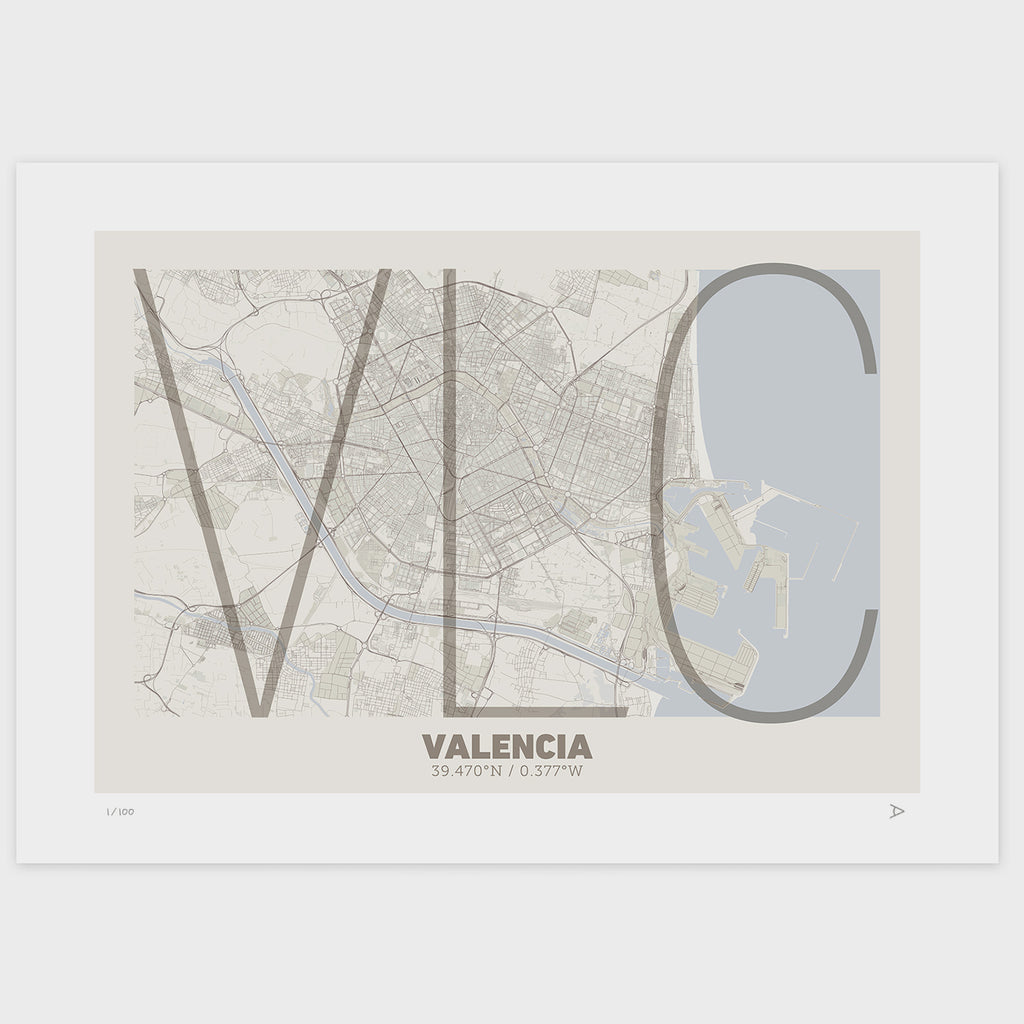 Lámina tipográfica de Valencia – diseño Ultrafina, sin marco sobre papel