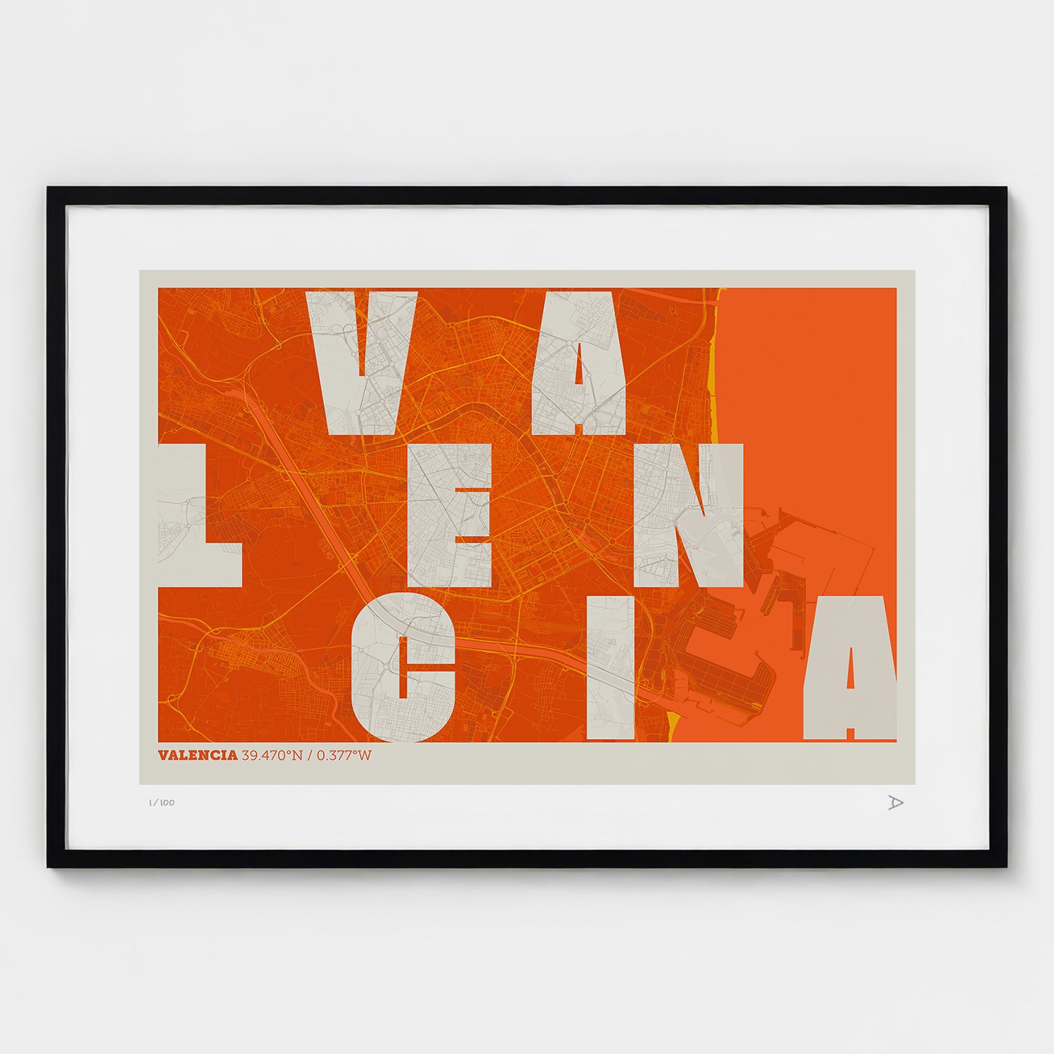 Lámina tipográfica de Valencia – diseño Revoltosa, marco negro