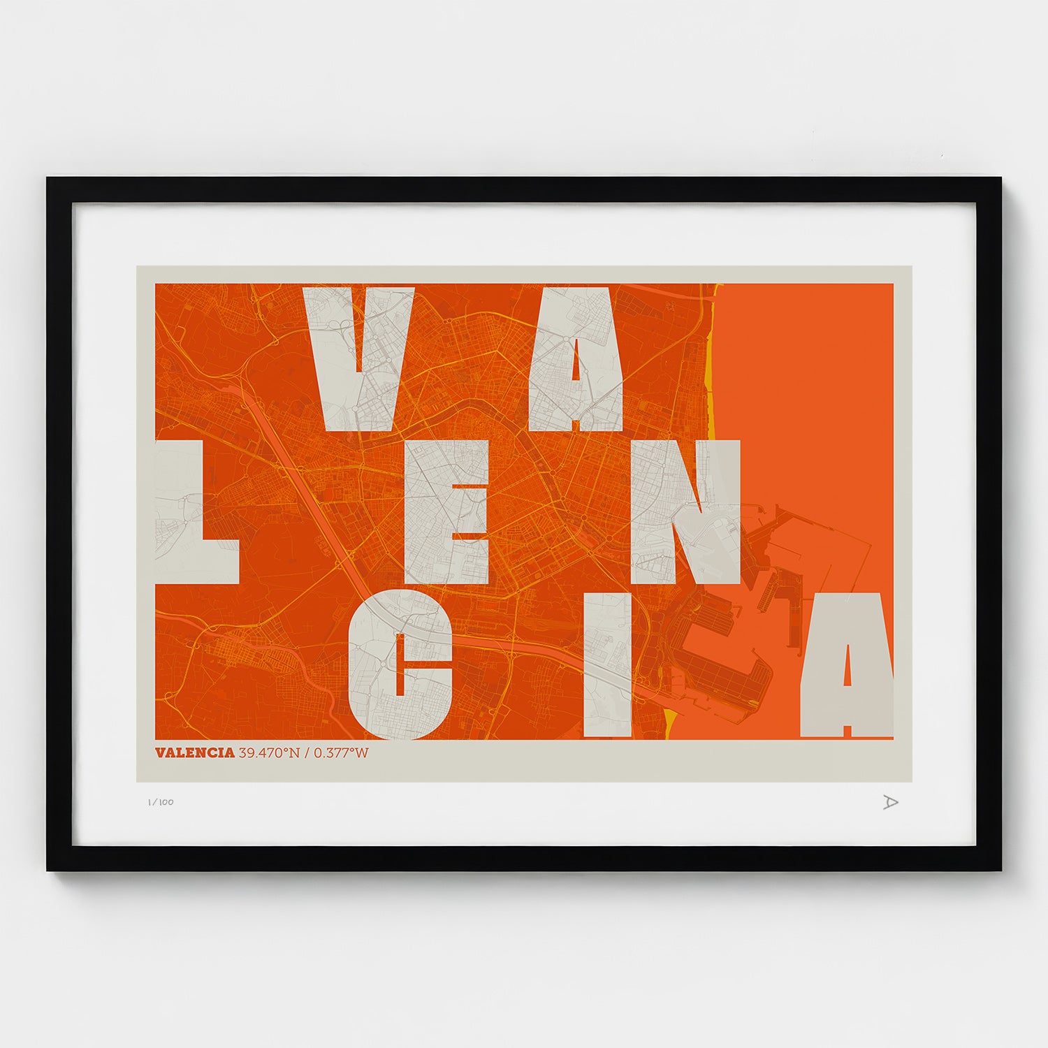 Lámina tipográfica de Valencia – diseño Revoltosa, marco negro