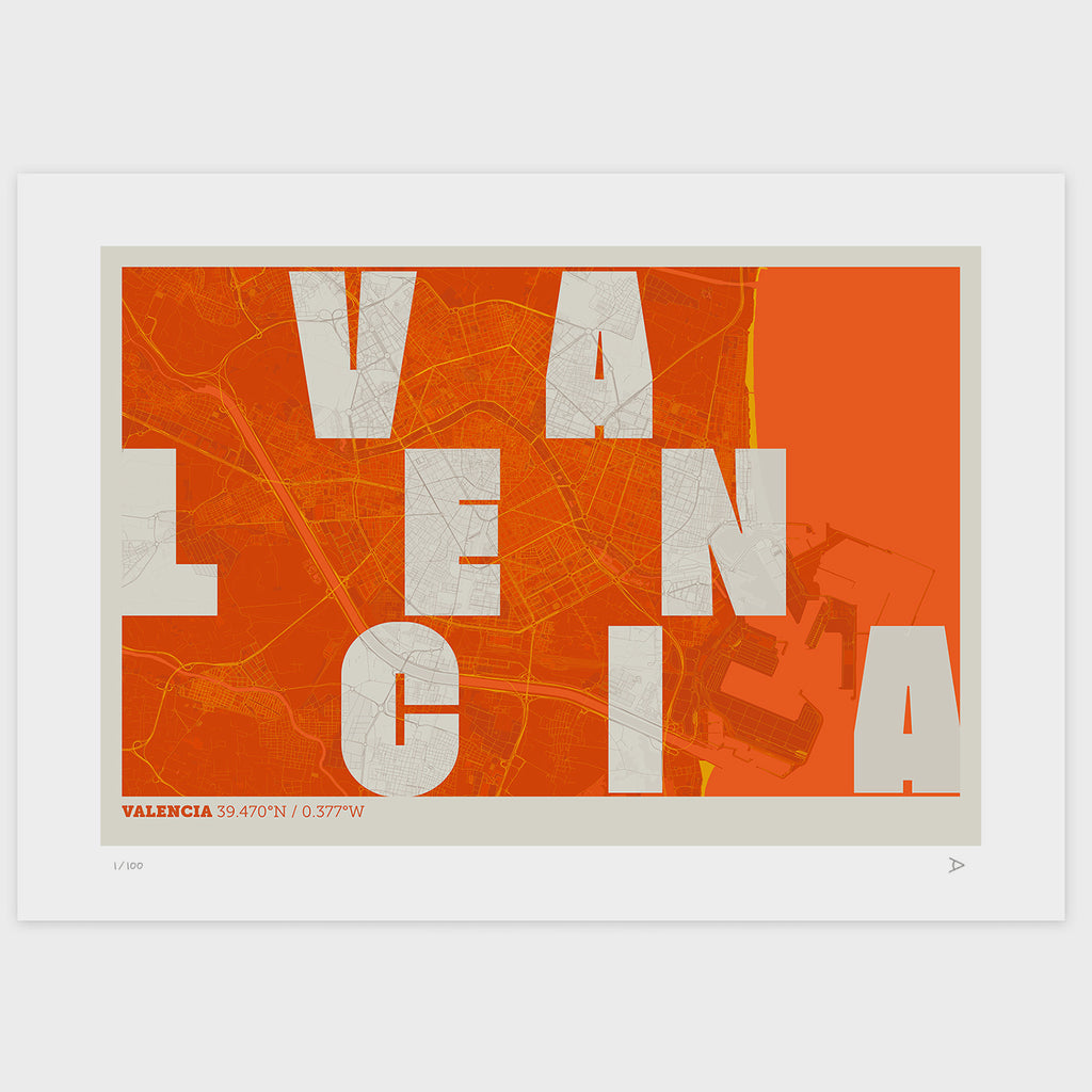Lámina tipográfica de Valencia – diseño Revoltosa, sin marco sobre papel
