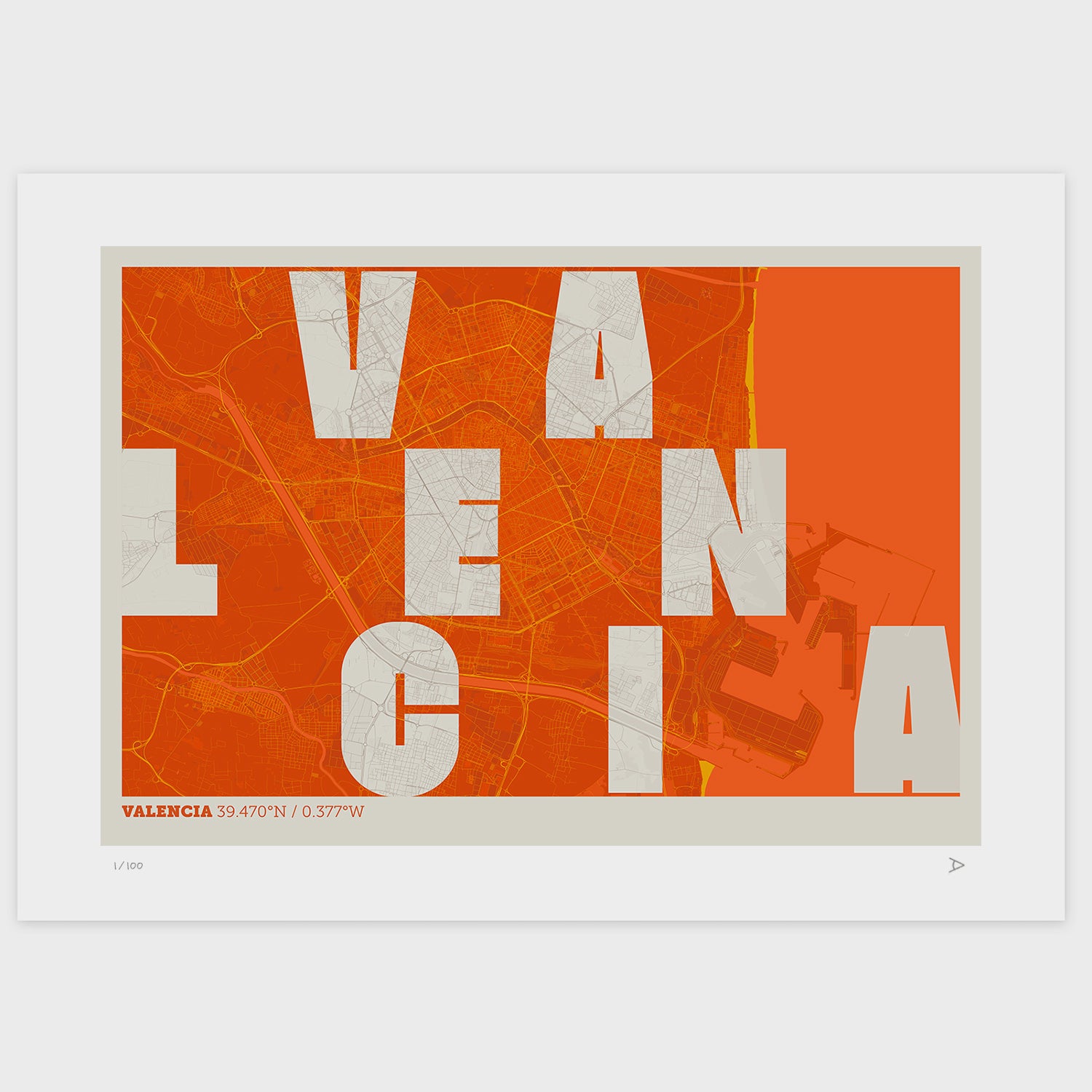 Lámina tipográfica de Valencia – diseño Revoltosa, sin marco sobre papel