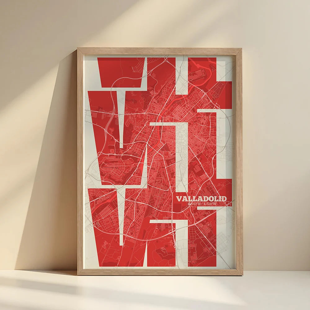 Artistic poster of Valladolid with geometric typography - Personalized decoration