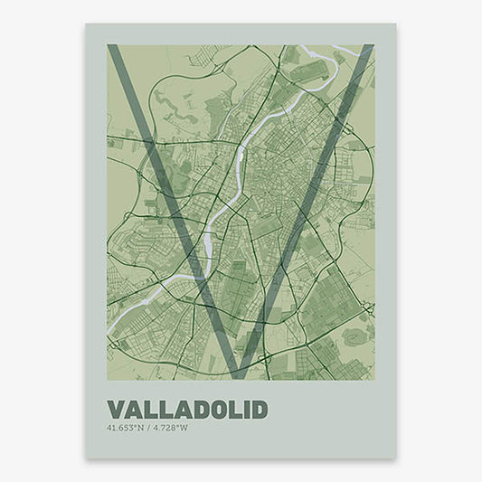 Poster of Valladolid composed with letters in extra light font printed on two green tones