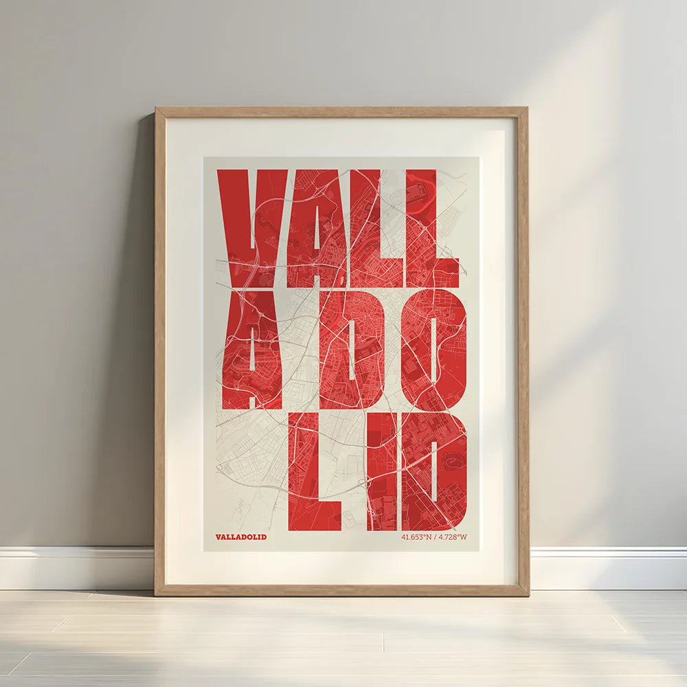 Creative print of Valladolid – Graphic design and typography on a map