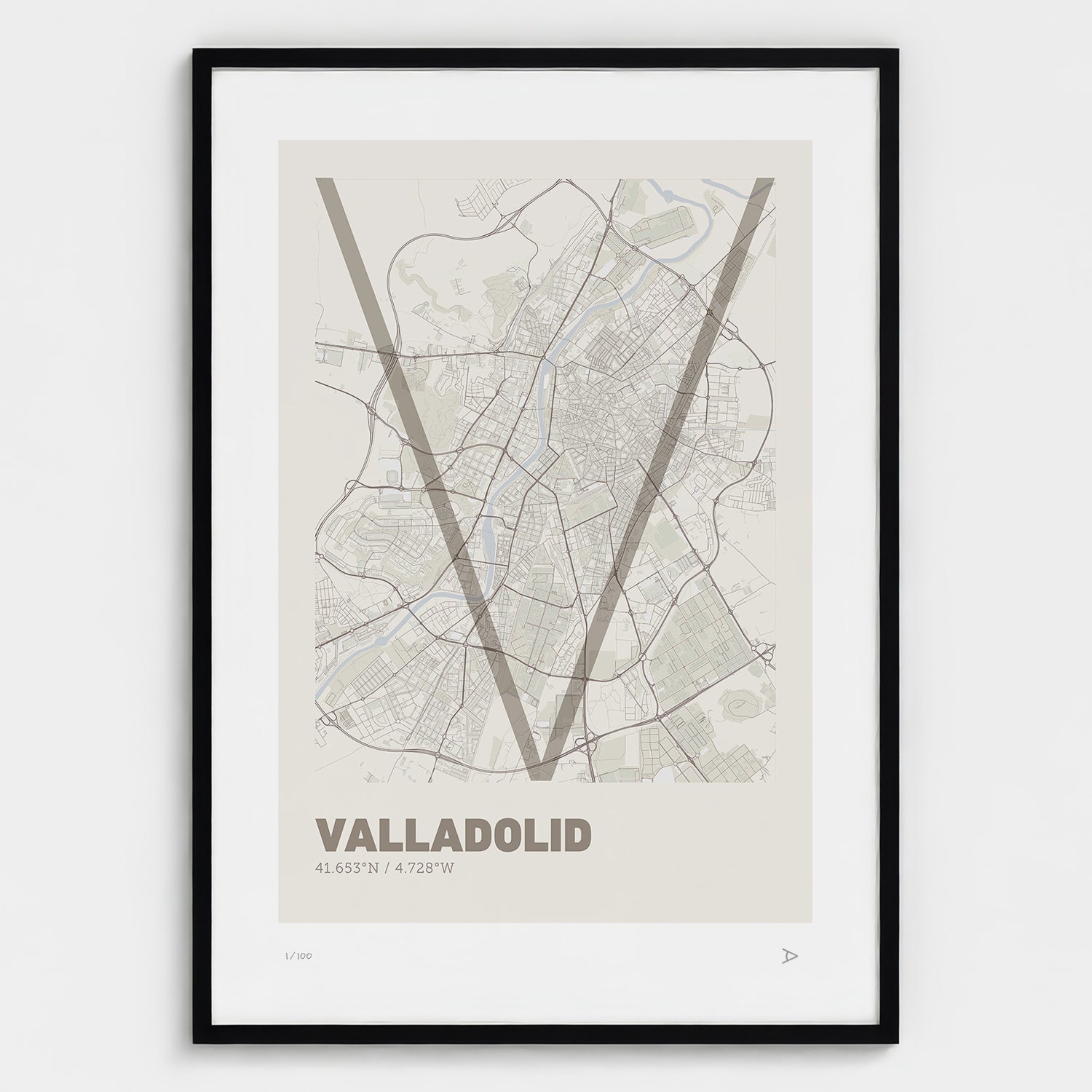 Lámina tipográfica de Valladolid – diseño Ultrafina, marco negro