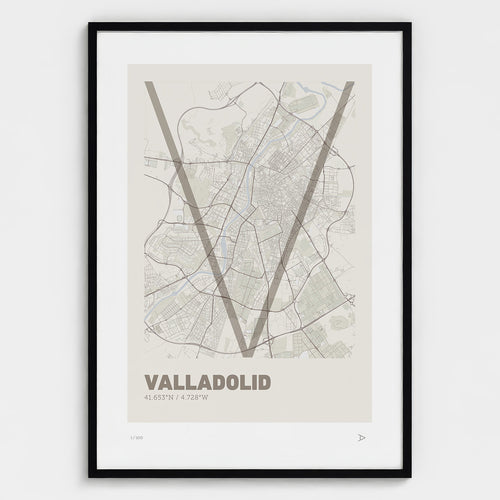 Lámina tipográfica de Valladolid – diseño Ultrafina, marco negro