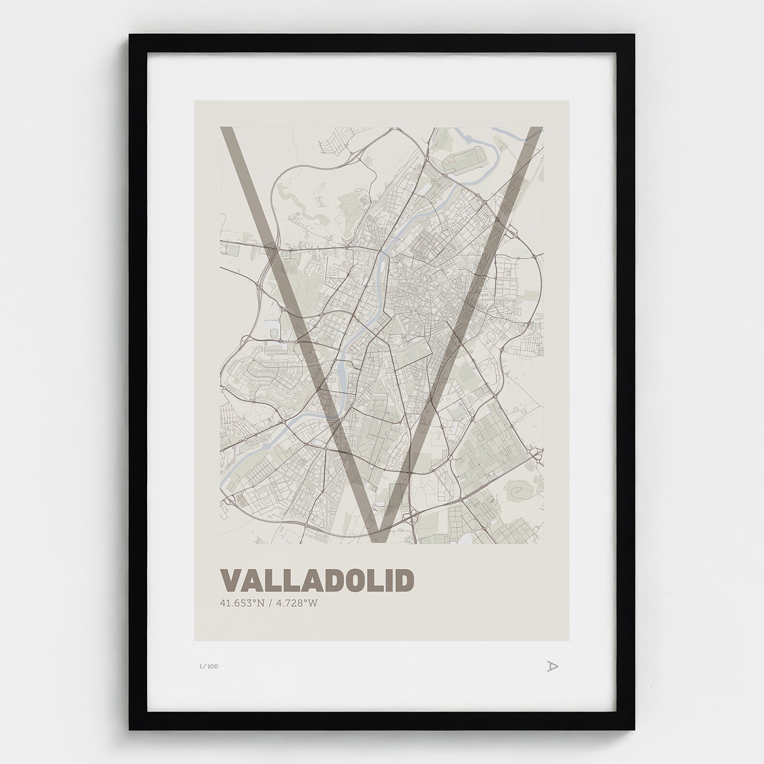 Lámina tipográfica de Valladolid – diseño Ultrafina, marco negro