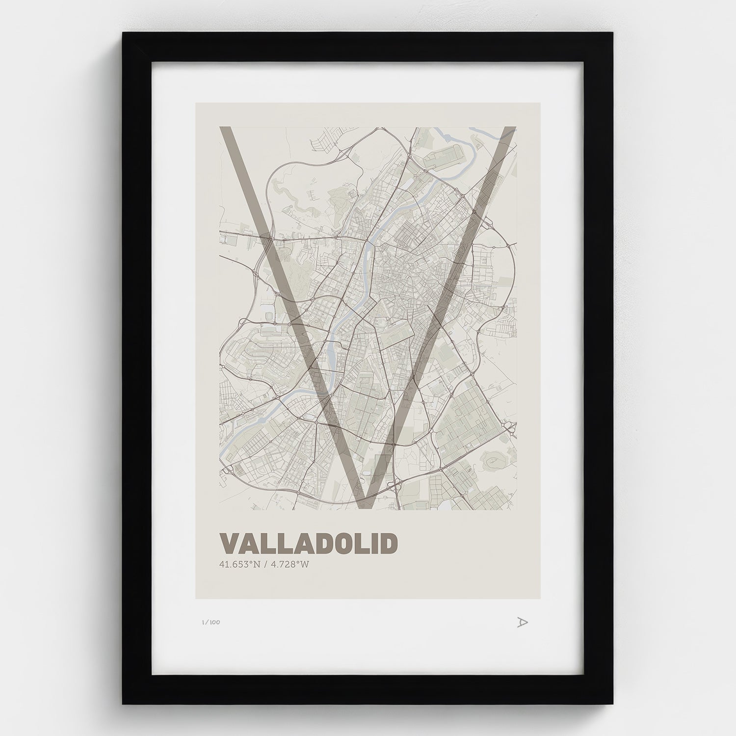 Lámina tipográfica de Valladolid – diseño Ultrafina, marco negro