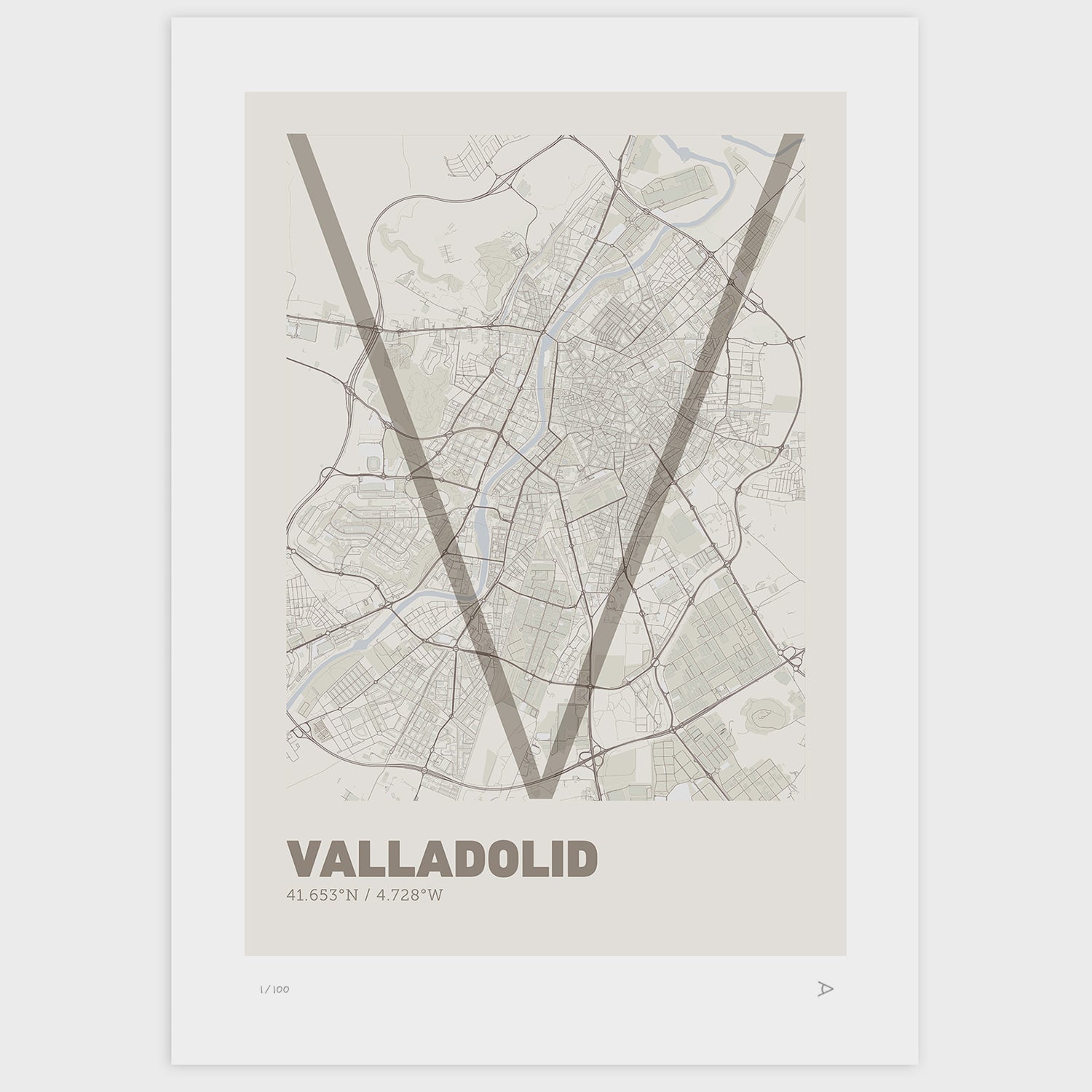 Lámina tipográfica de Valladolid – diseño Ultrafina, sin marco sobre papel