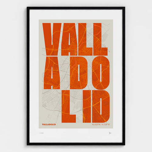 Lámina tipográfica de Valladolid – diseño Revoltosa, marco negro