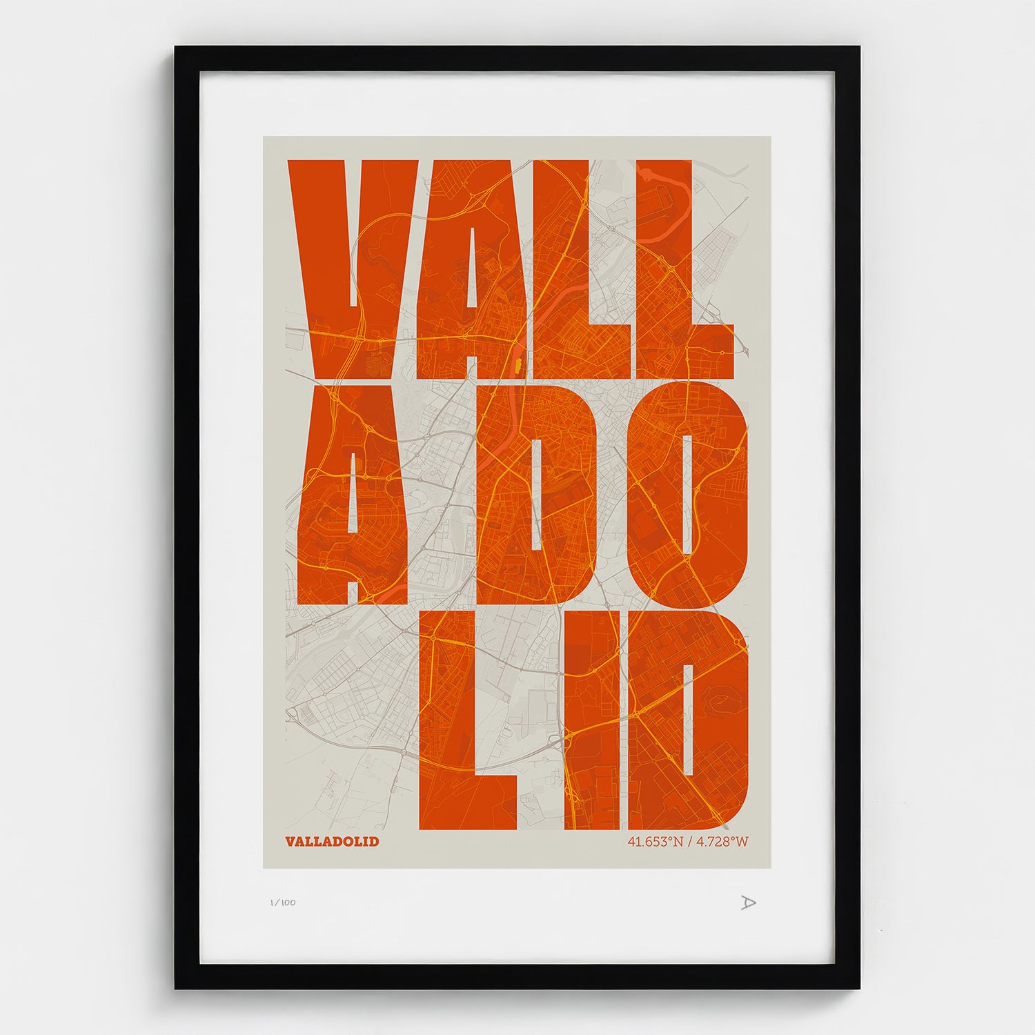 Lámina tipográfica de Valladolid – diseño Revoltosa, marco negro
