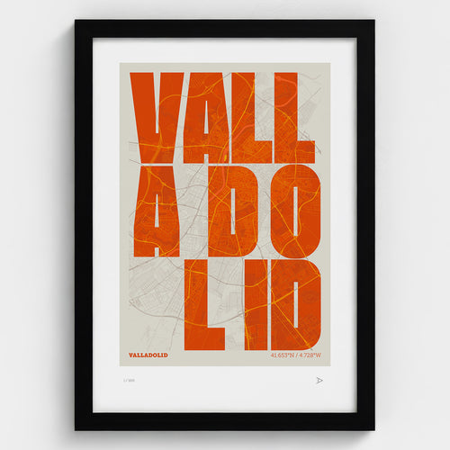Lámina tipográfica de Valladolid – diseño Revoltosa, marco negro