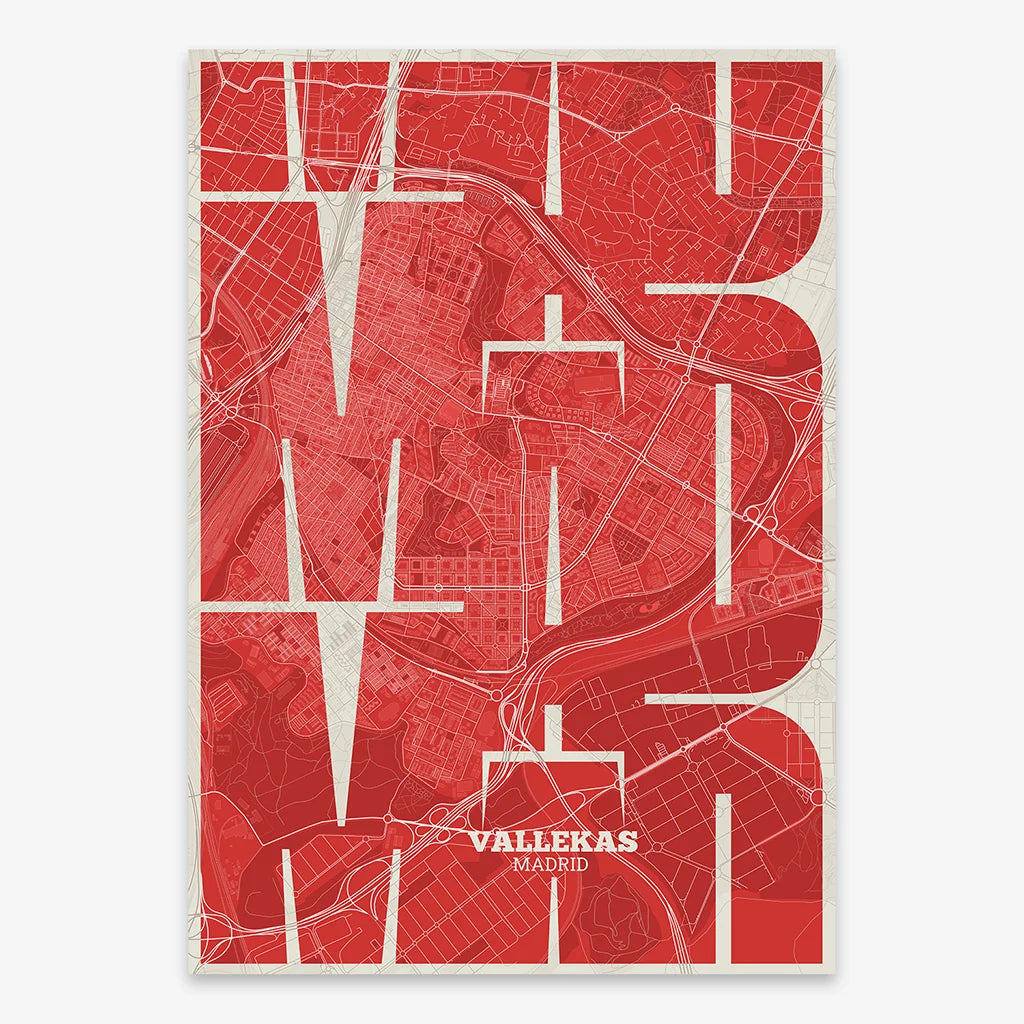 Artistic poster of Vallecas, Madrid with geometric typography - Custom decoration