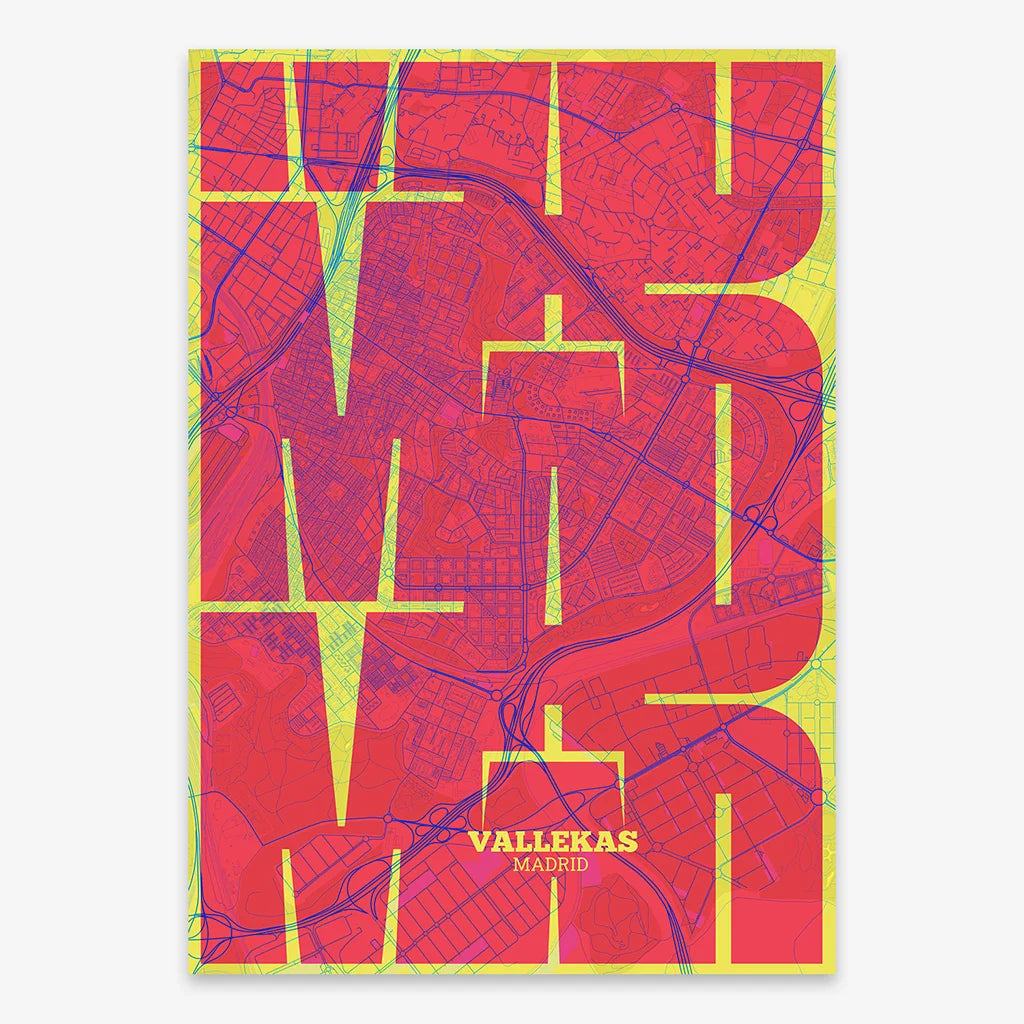 Artistic poster of Vallecas, Madrid with geometric typography - Custom decoration